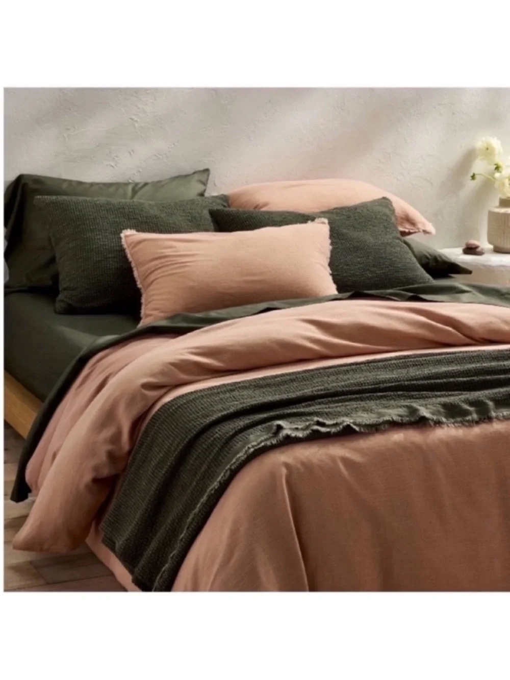NWT King Textured Waffle Coverlet Olive Green - Casaluna